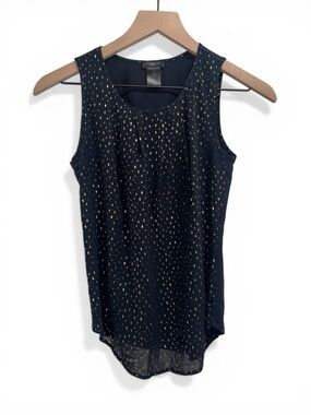 Women’s Ann Taylor Navy and Gold Sleeveless Blouse - Size XXS Petite